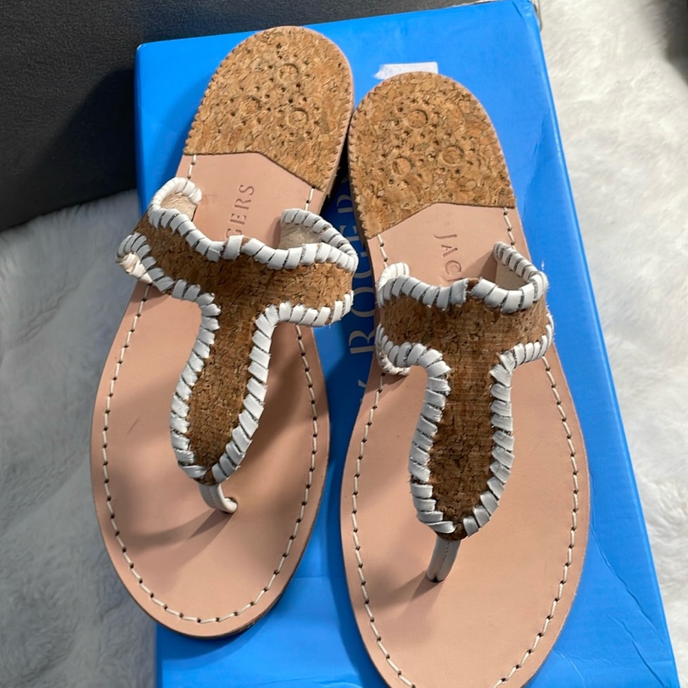 New Jack Rogers Cork & White Jackie Leather Sandal